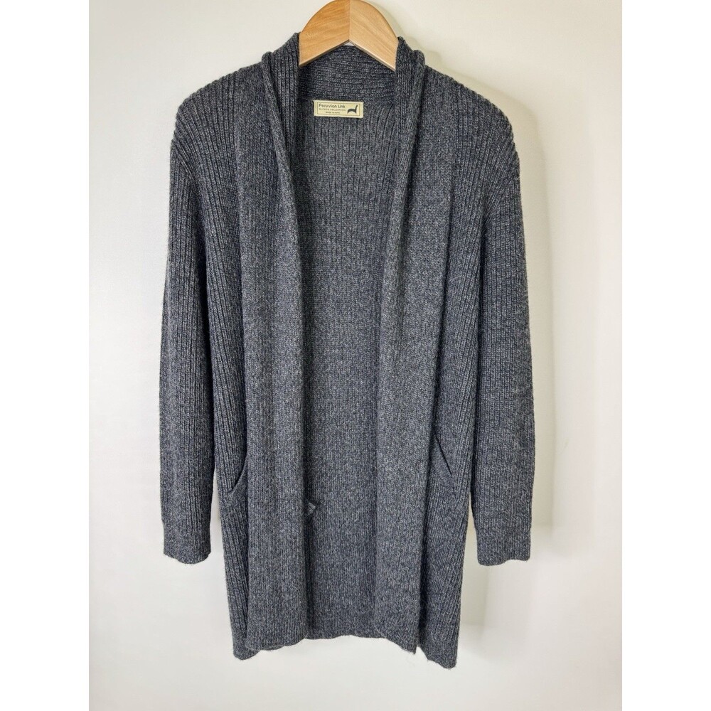 Peruvian Link Sweater Womens OS Gray Alpaca Open Front Cardigan Pockets Knit
